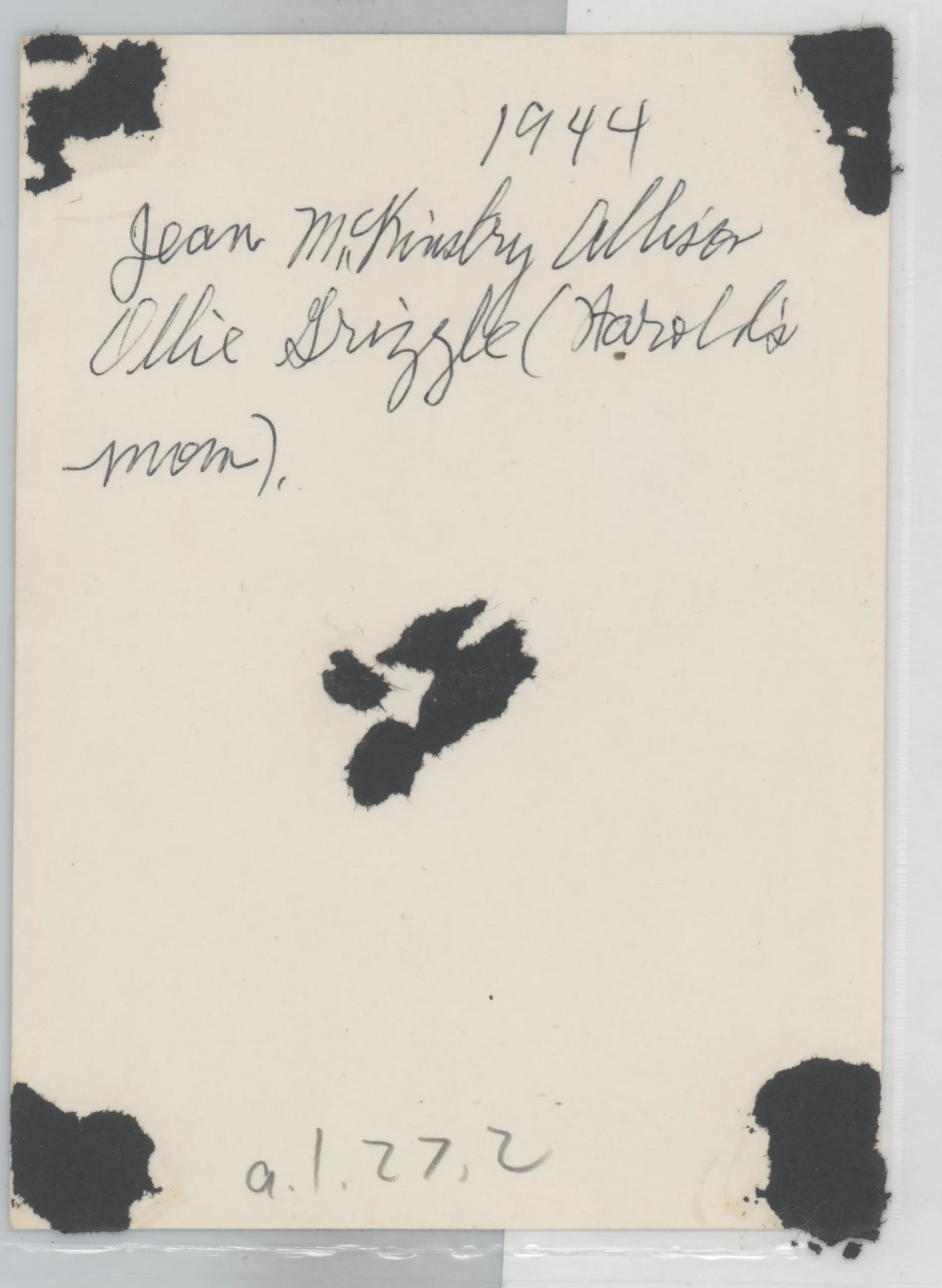 Verso: [Jean Allison and Ollie Grizzle]