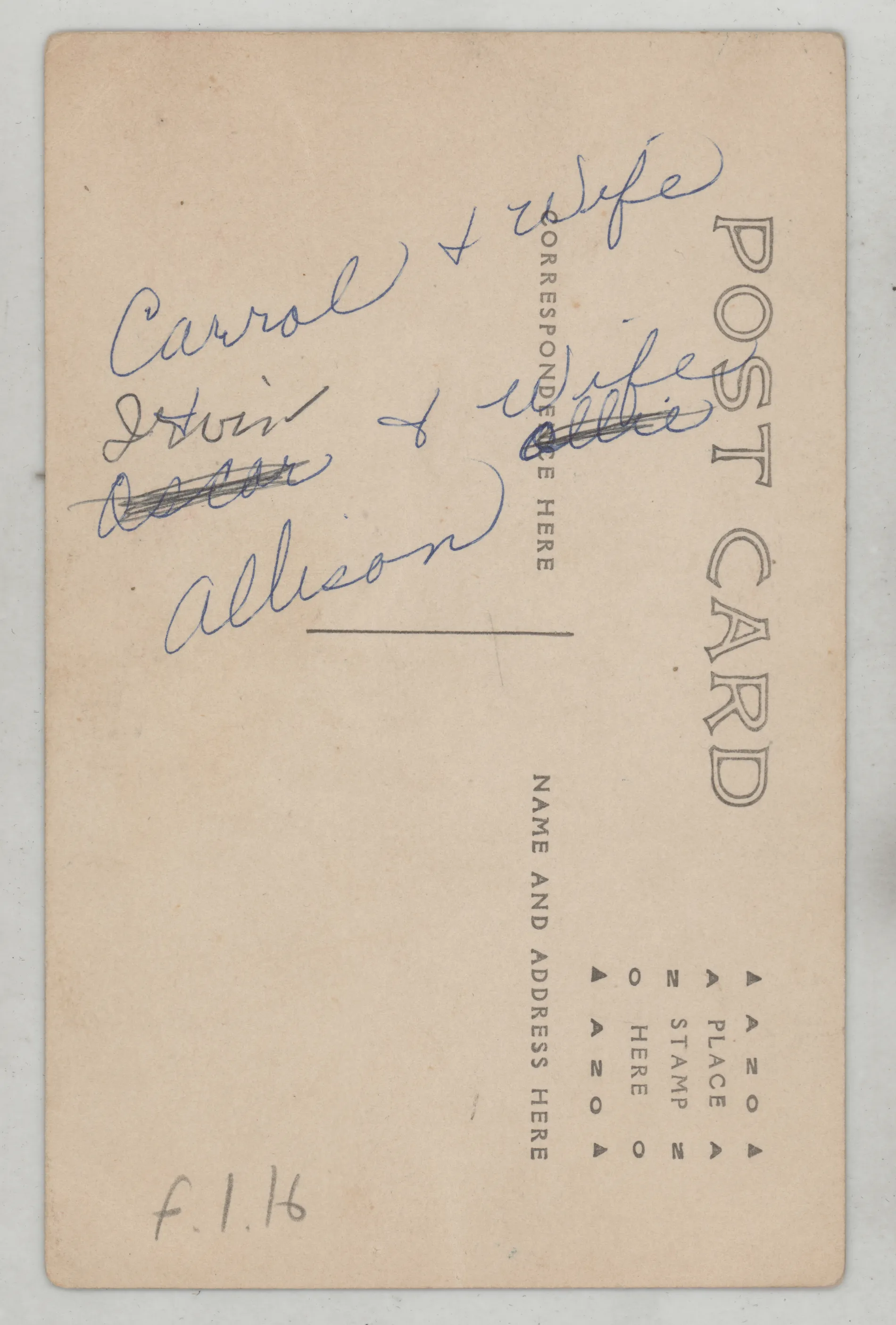 Verso: [Formal portrait of Joseph Carroll and Sarah Edna Allison with Ned and Mary Melvin Hogan]