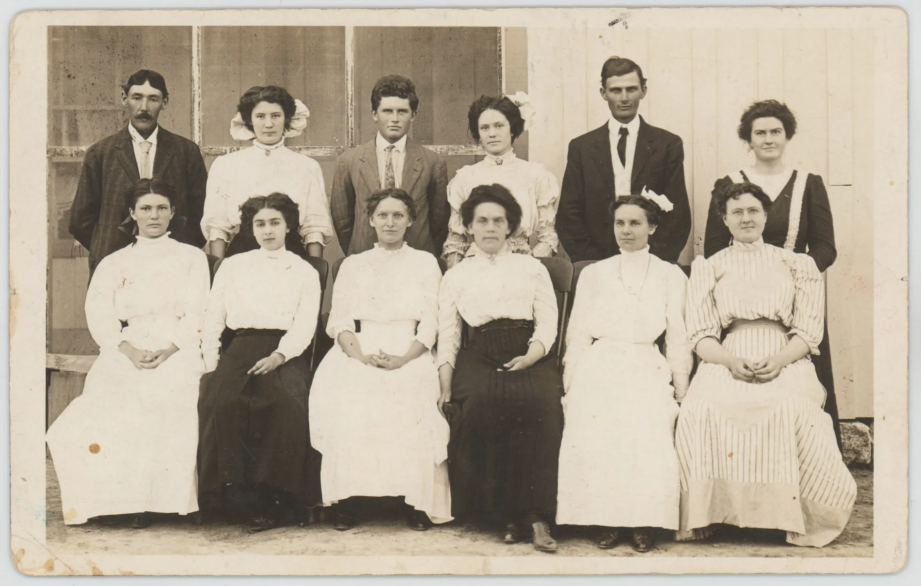 This photograph depicts Oscar Allison at teacher meeting in 1910 at Hagerman. Oscar is standing fifth from the left. Several others are identifed on the verso.