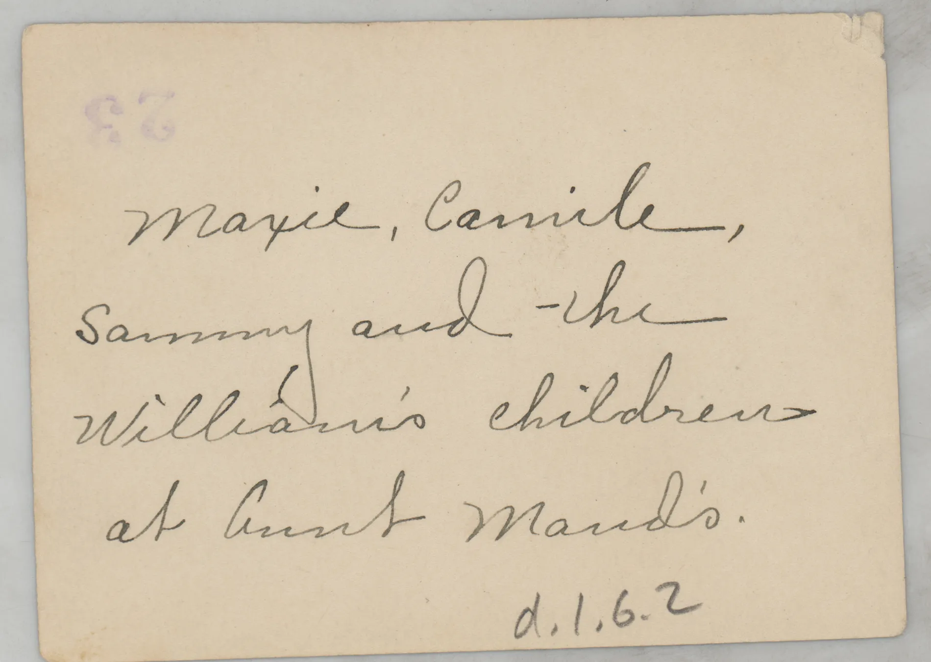 Verso: [Sammy McKinstry with Foster and Williamson children]
