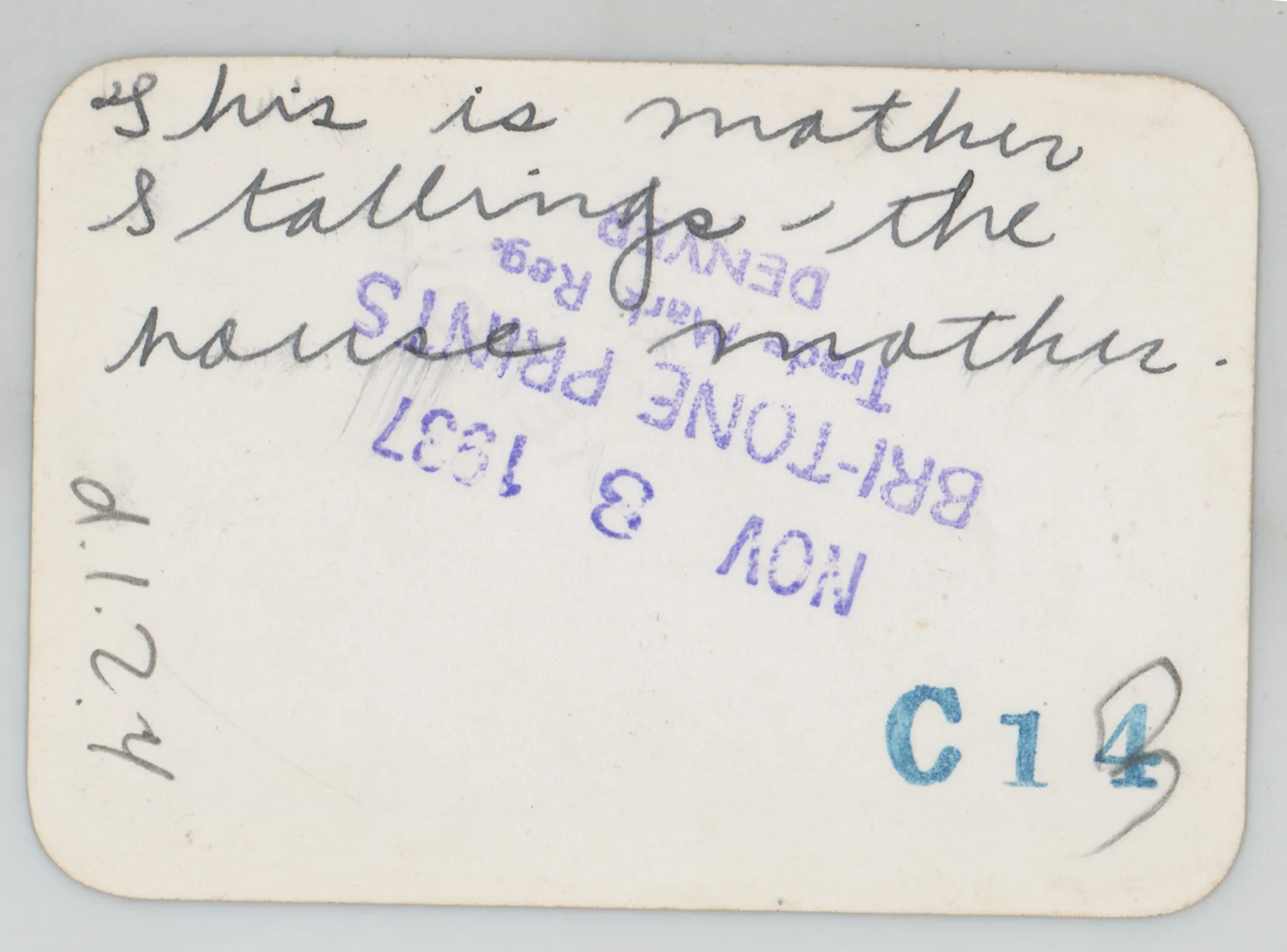 Verso: [Mrs. Stallings, house mother]