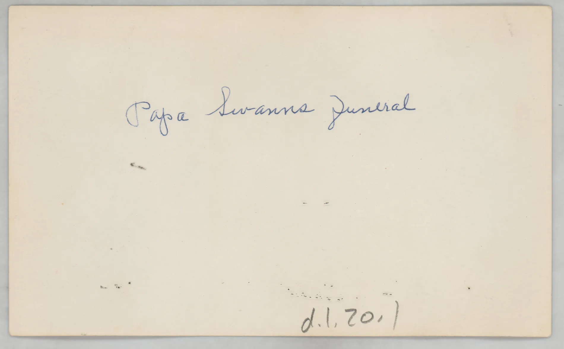 Verso: Papa Swann's funeral