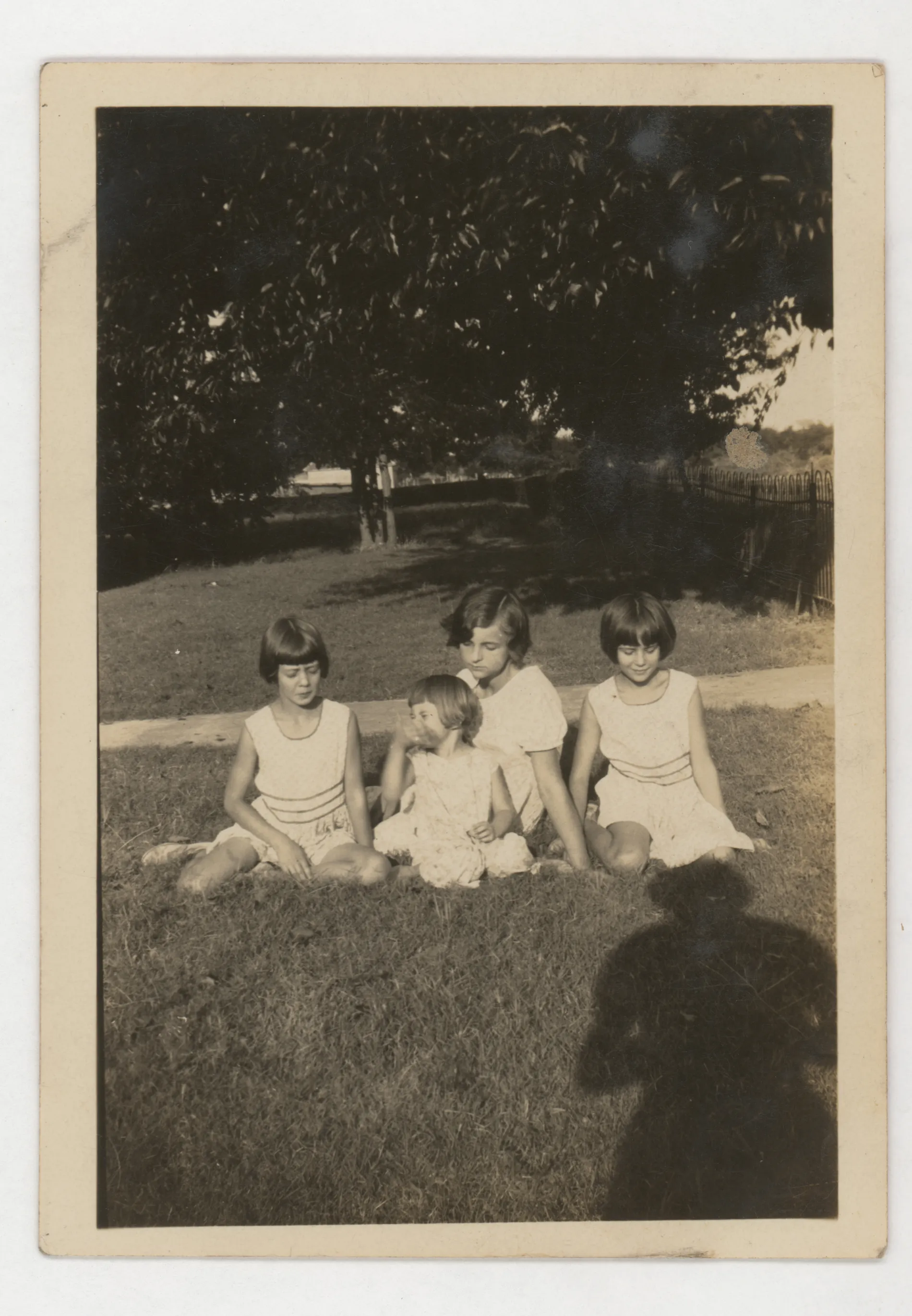 This photograph depicts the children of Sam and Loveta McKinstry, Sammy, Jean, and Mildred, and a cousin Ruth at Aunt Nannie's home in Jacobia, Texas.