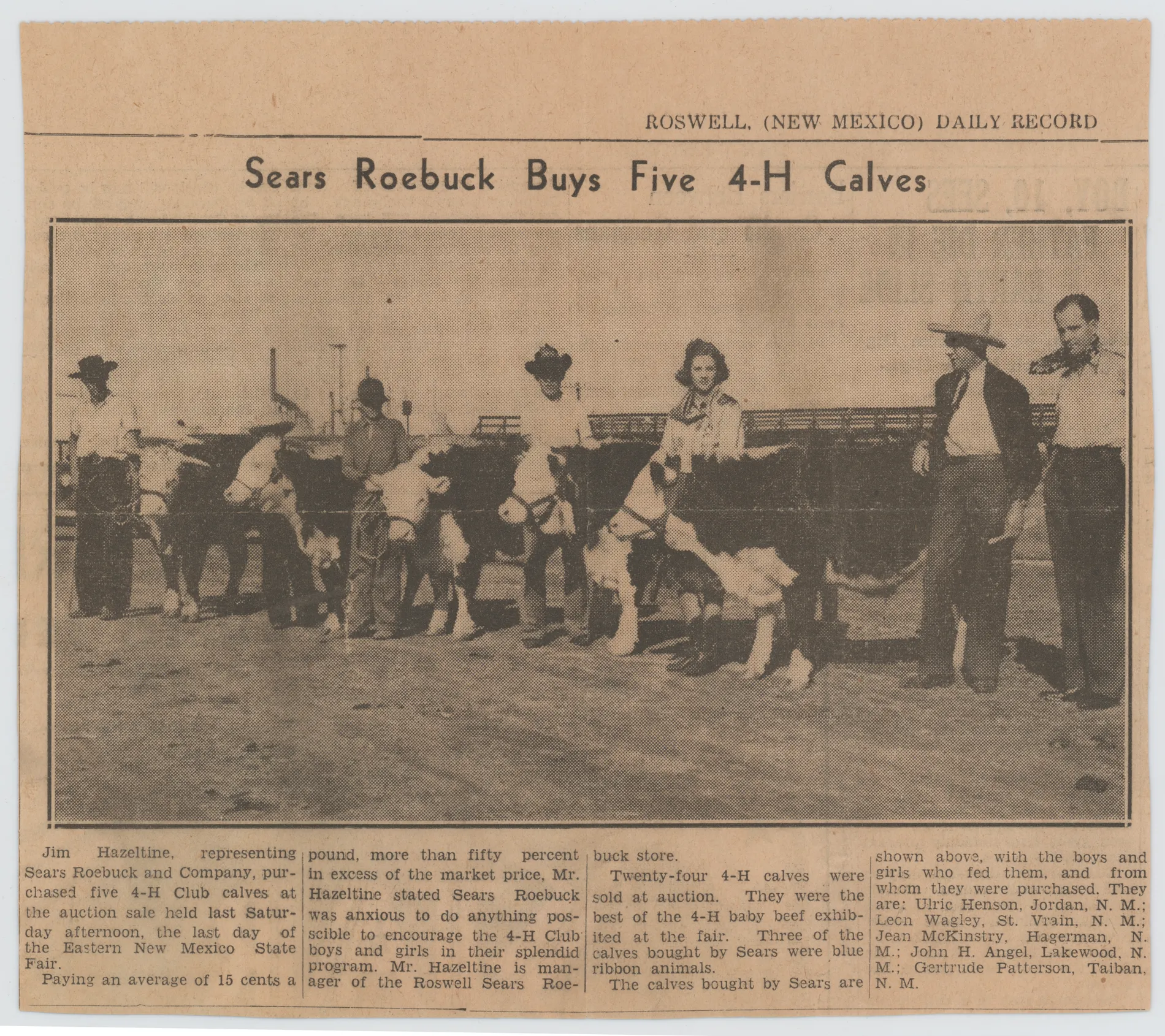 This newspaper matches a photograph of Jean supposedly taken from 1938 when she participated in 4-H around this time.