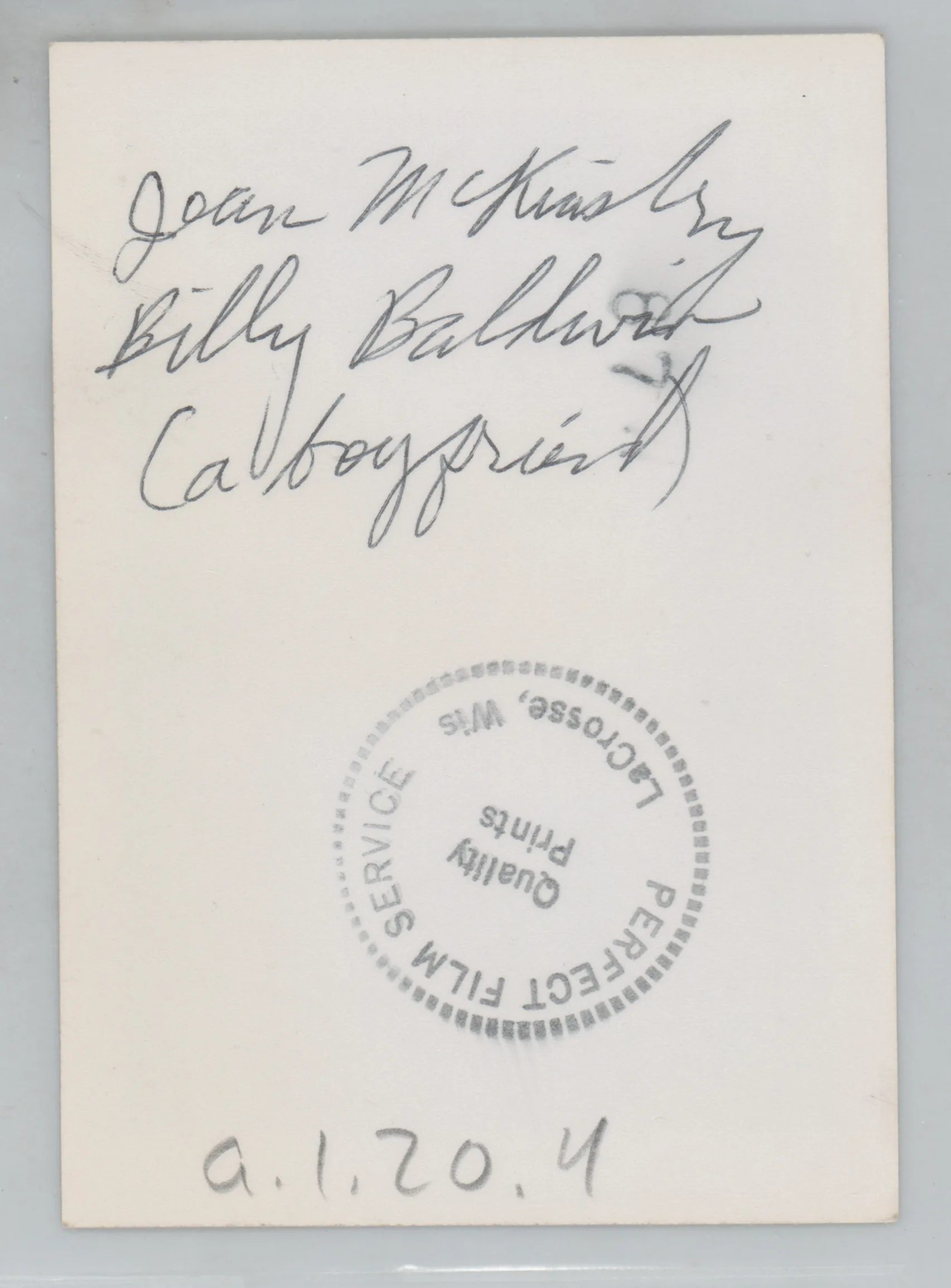 Verso: [Jean McKinstry and Billy Baldwin]