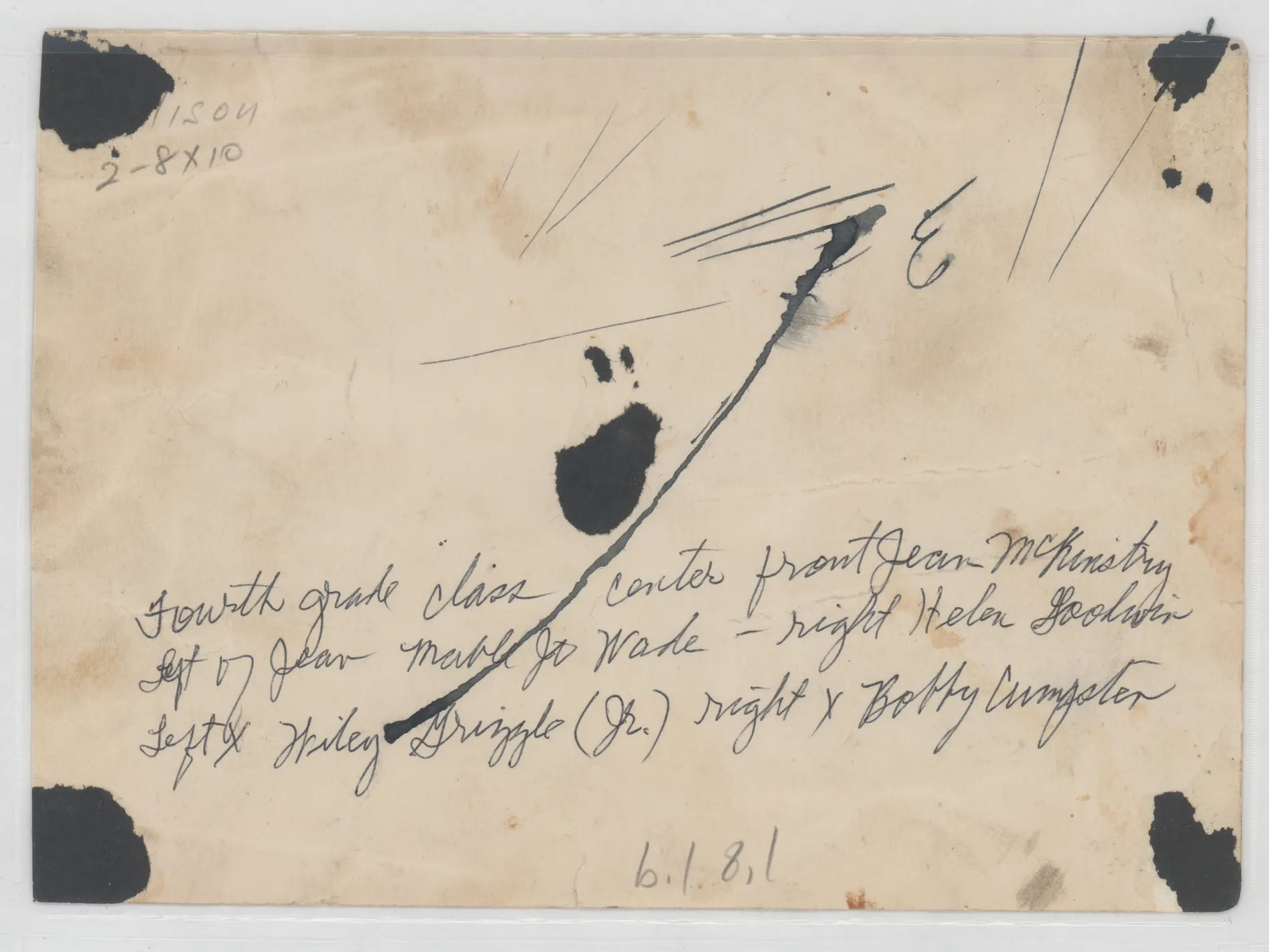 Verso: [Jean McKinstry fourth grade class]