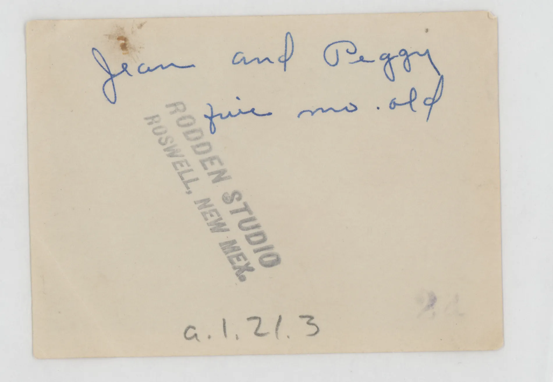 Verso: [Jean and Peggy McKinstry]
