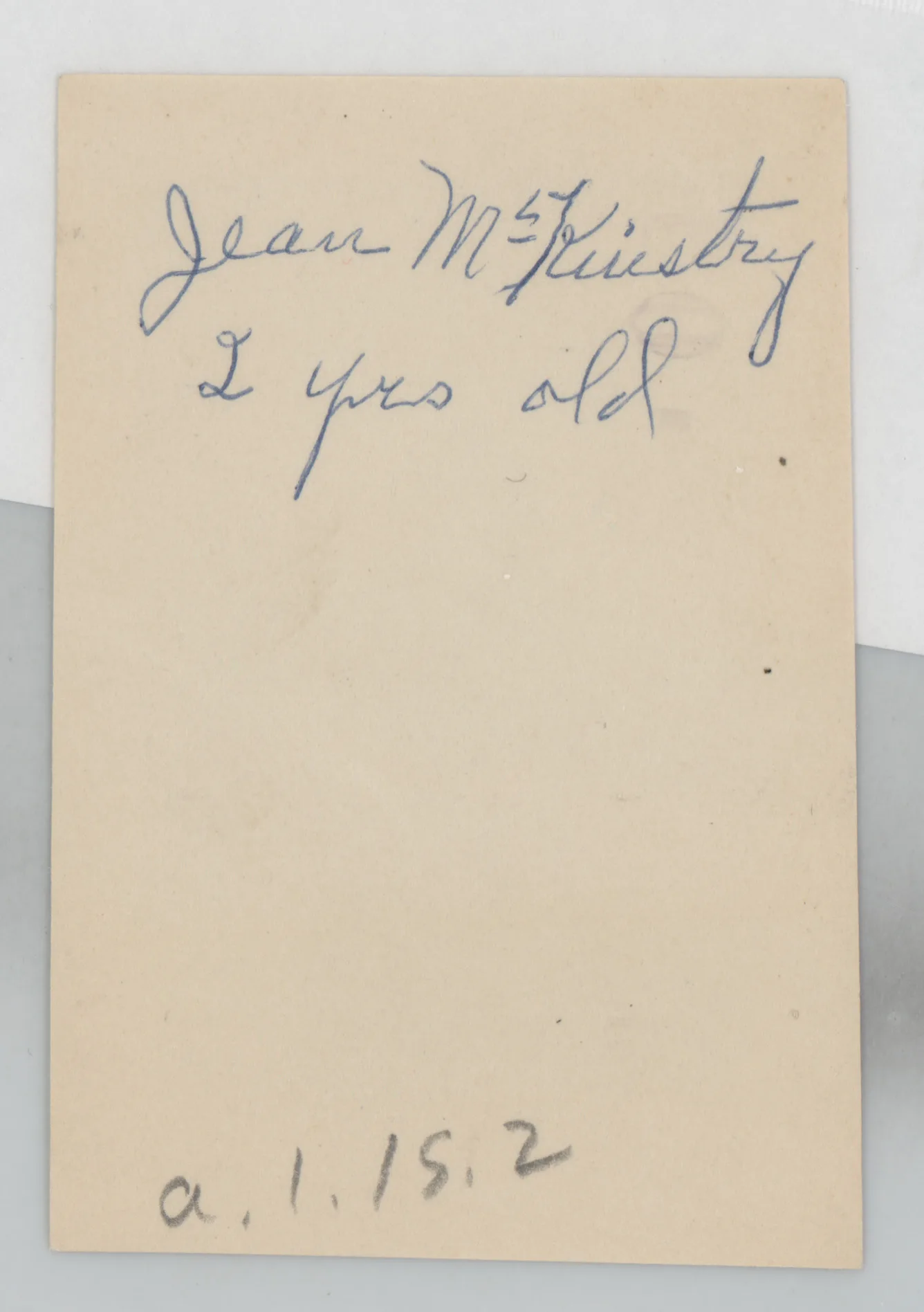 Verso: Jean McKinstry two years old