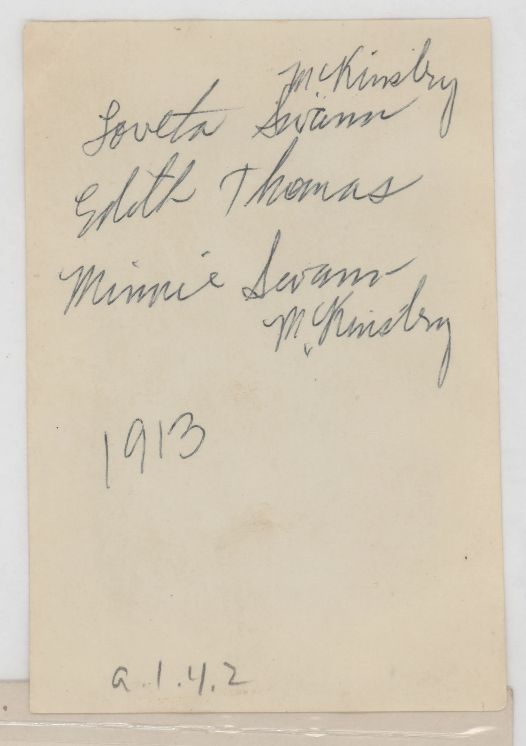 Verso: [Loveta Swann McKinstry, Edith Thomas, Minnie Swann McKinstry]