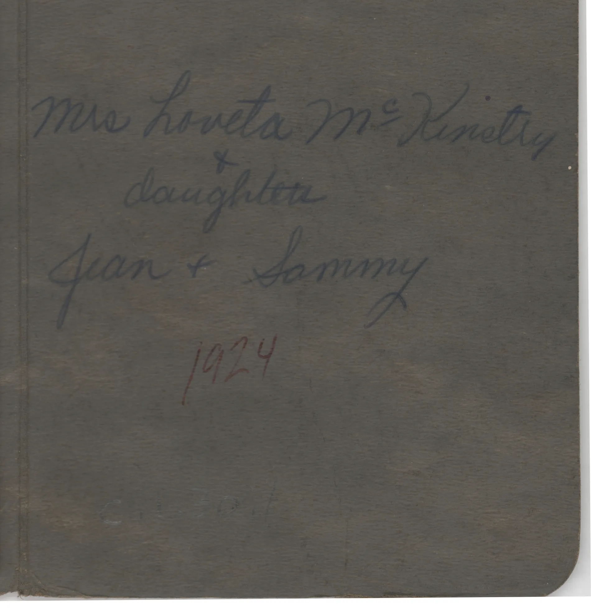 Verso: [Loveta, Sammy, and Jean McKinstry, circa 1924]