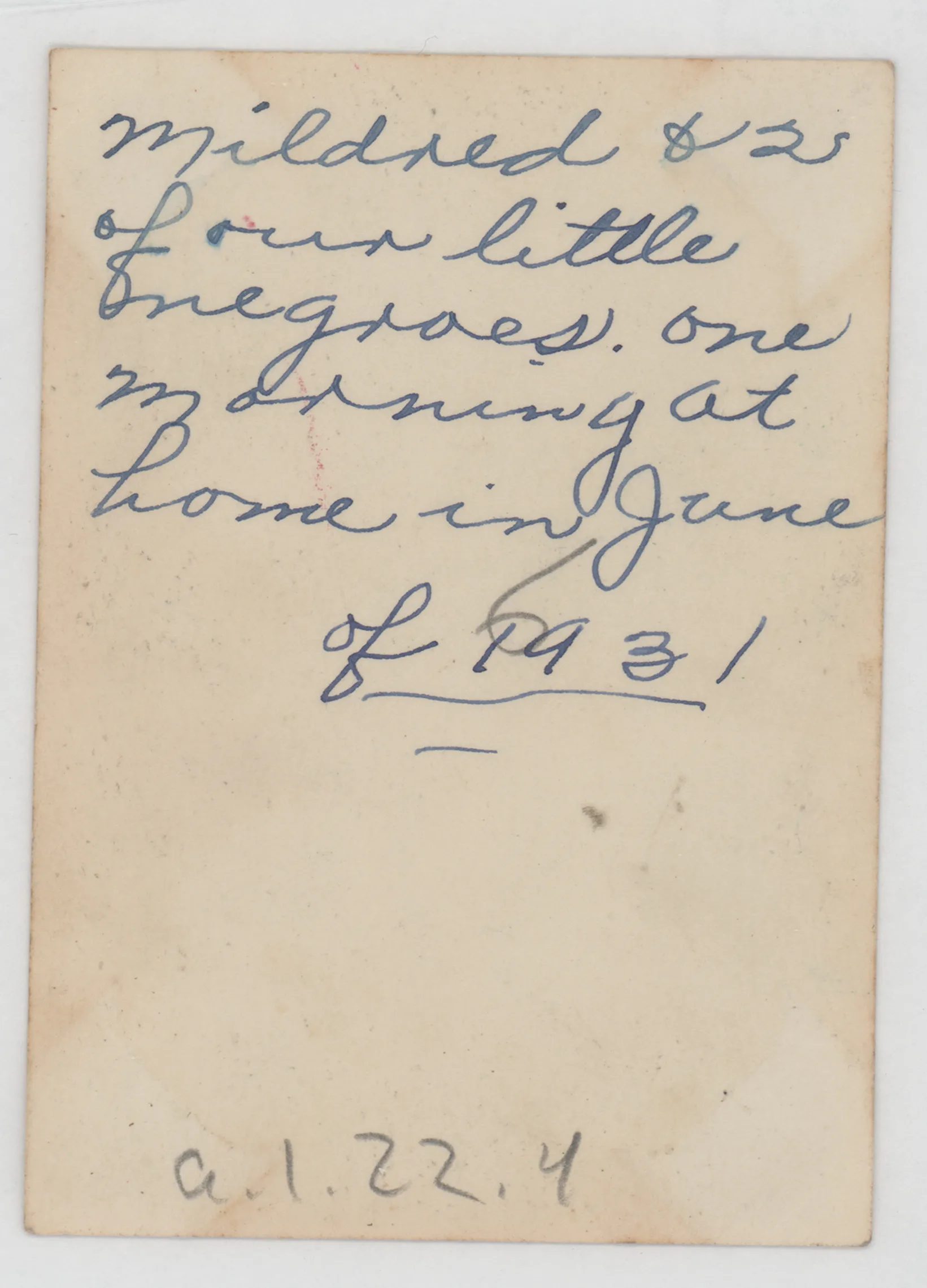 Verso: [Mildred and two unidentified African American children]