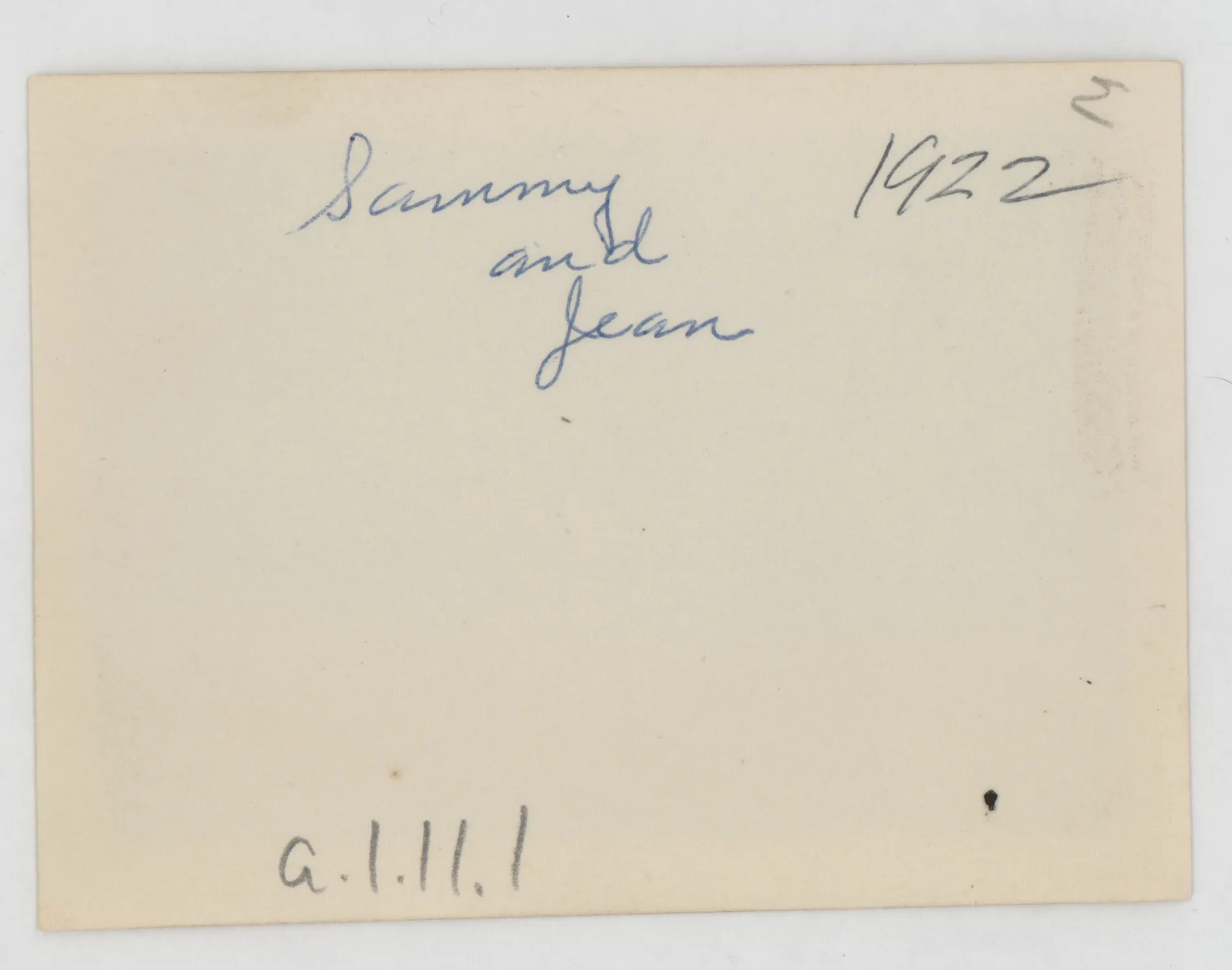 Verso: [Sammy and Jean, 1922]