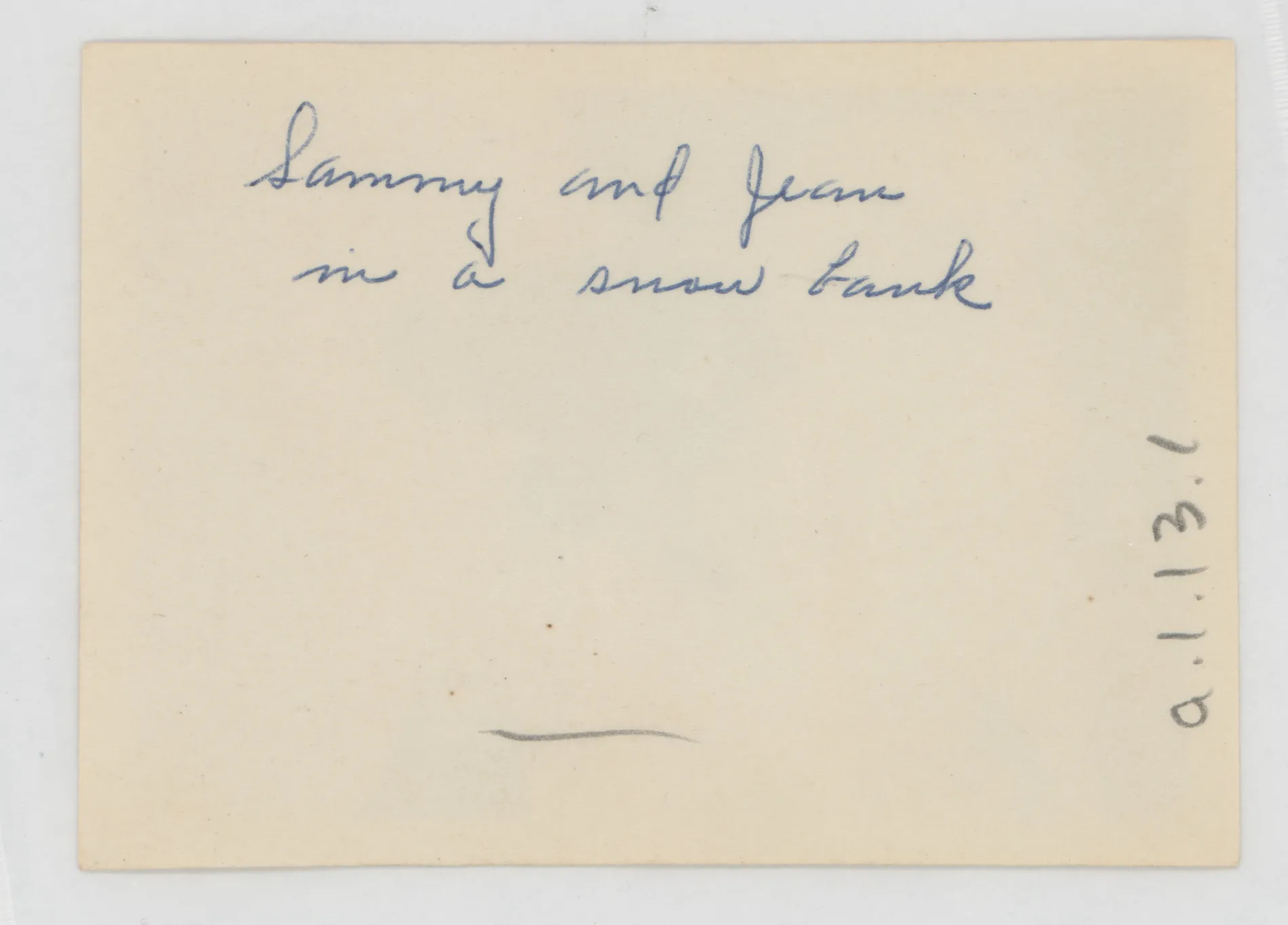 Verso: Sammy and Jean in a snow bank