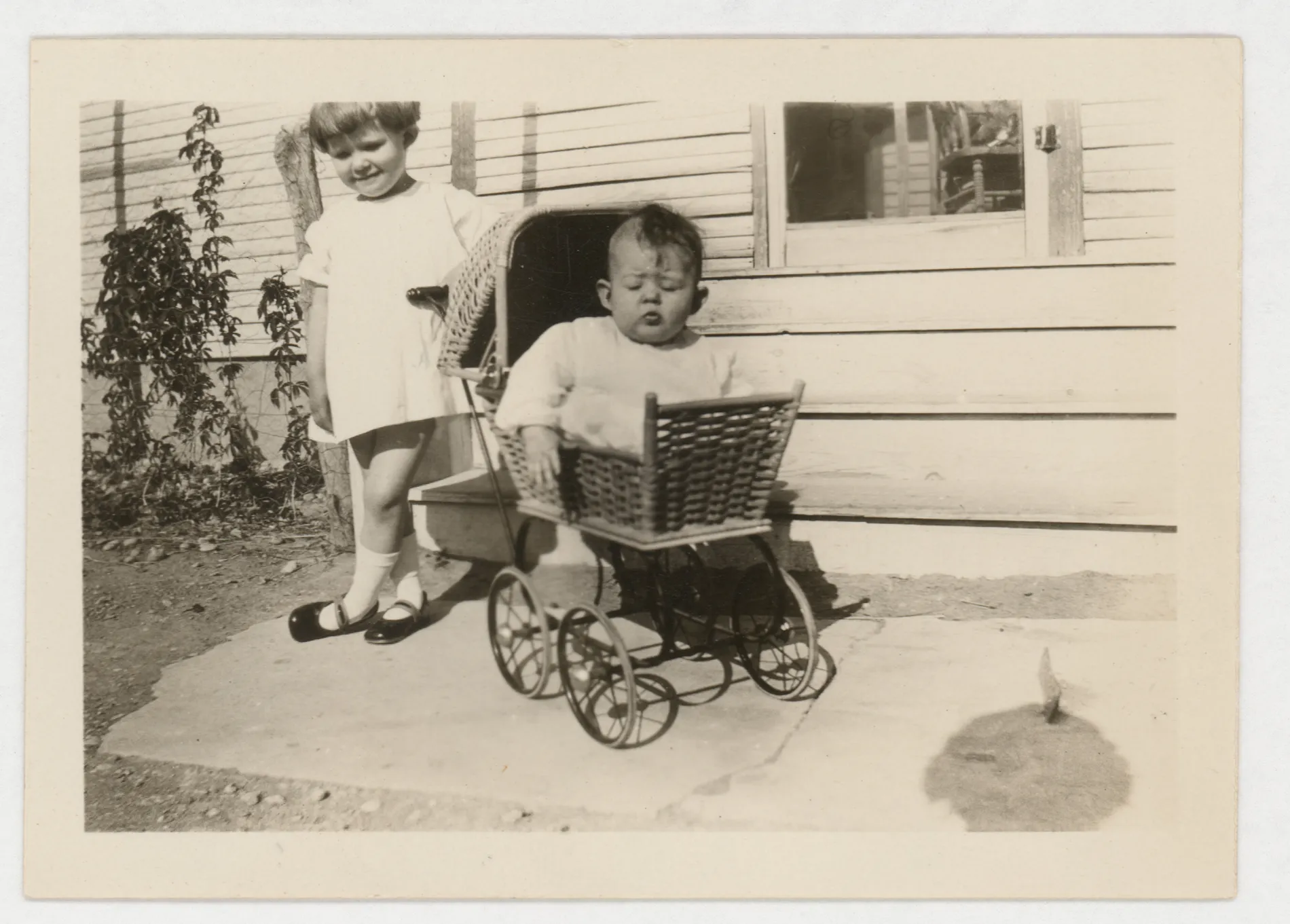 The photograph depicts Jean McKinstry in a stroller with Sammy McKinstry standing nearby.