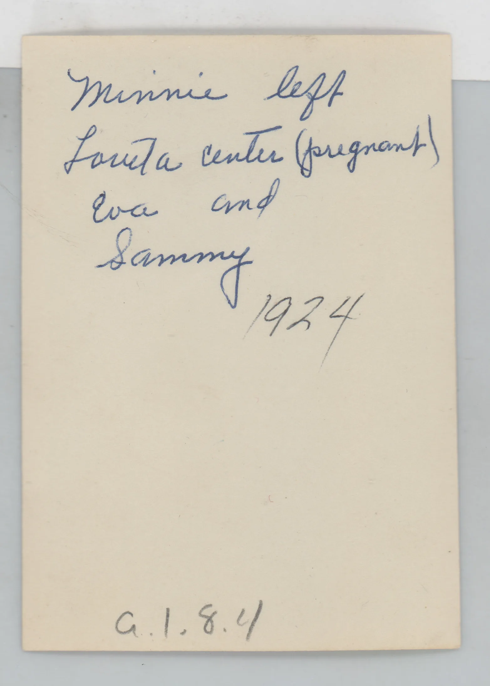 Verso: [Minnie McKinstry, Loveta McKinstry, Eva West, Sammy McKinstry]