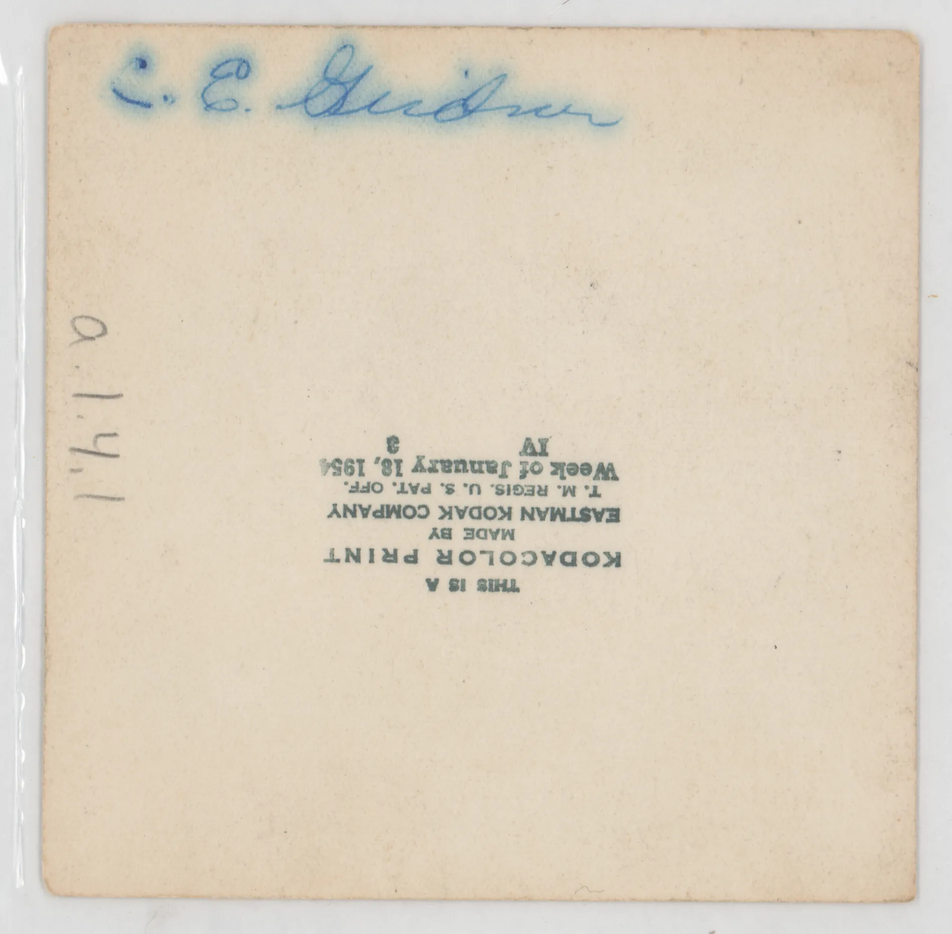 Verso: C.E. Girdner, 1953