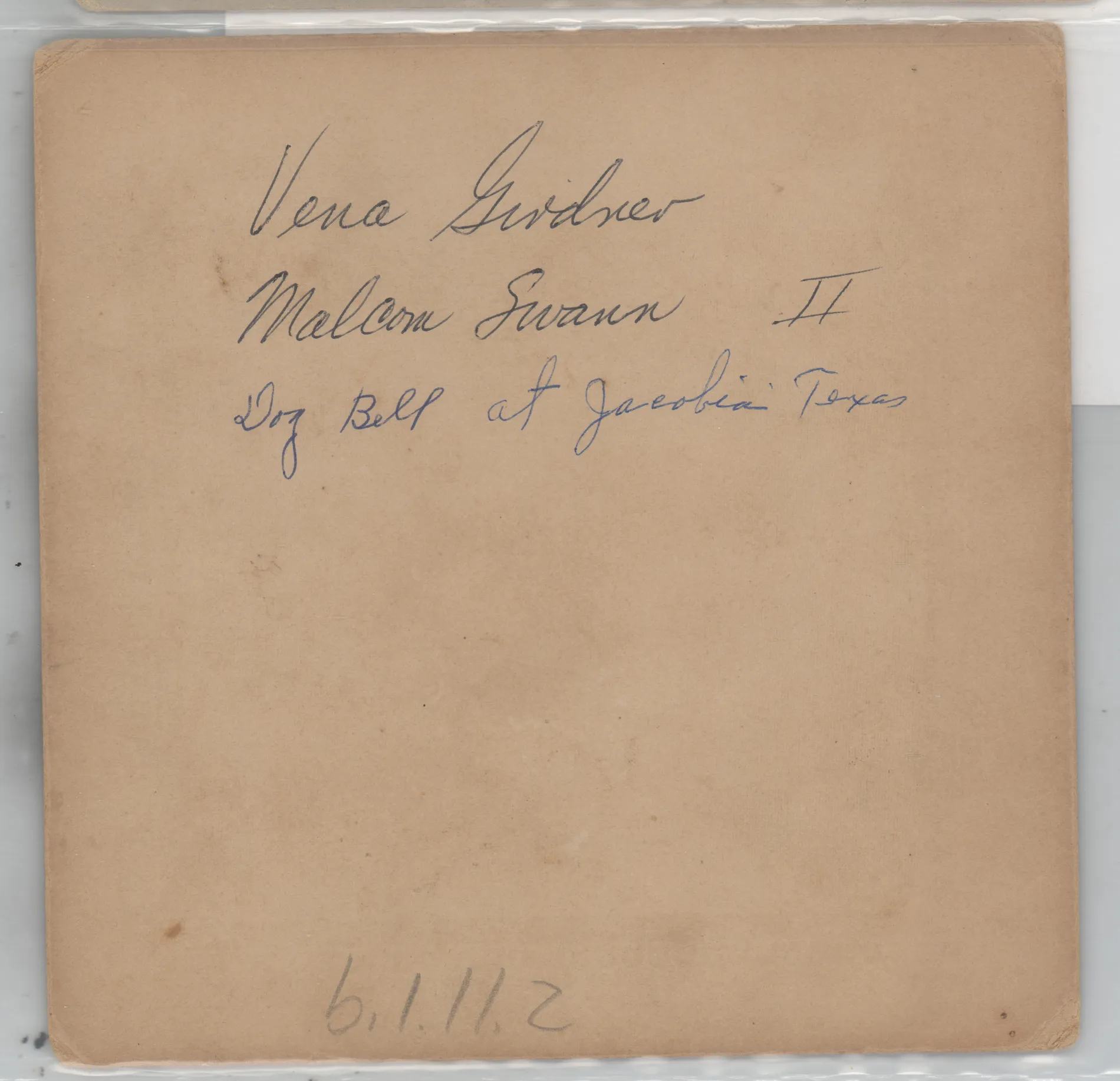 Verso: [Vena Girdner and Malcolm T. Swann]