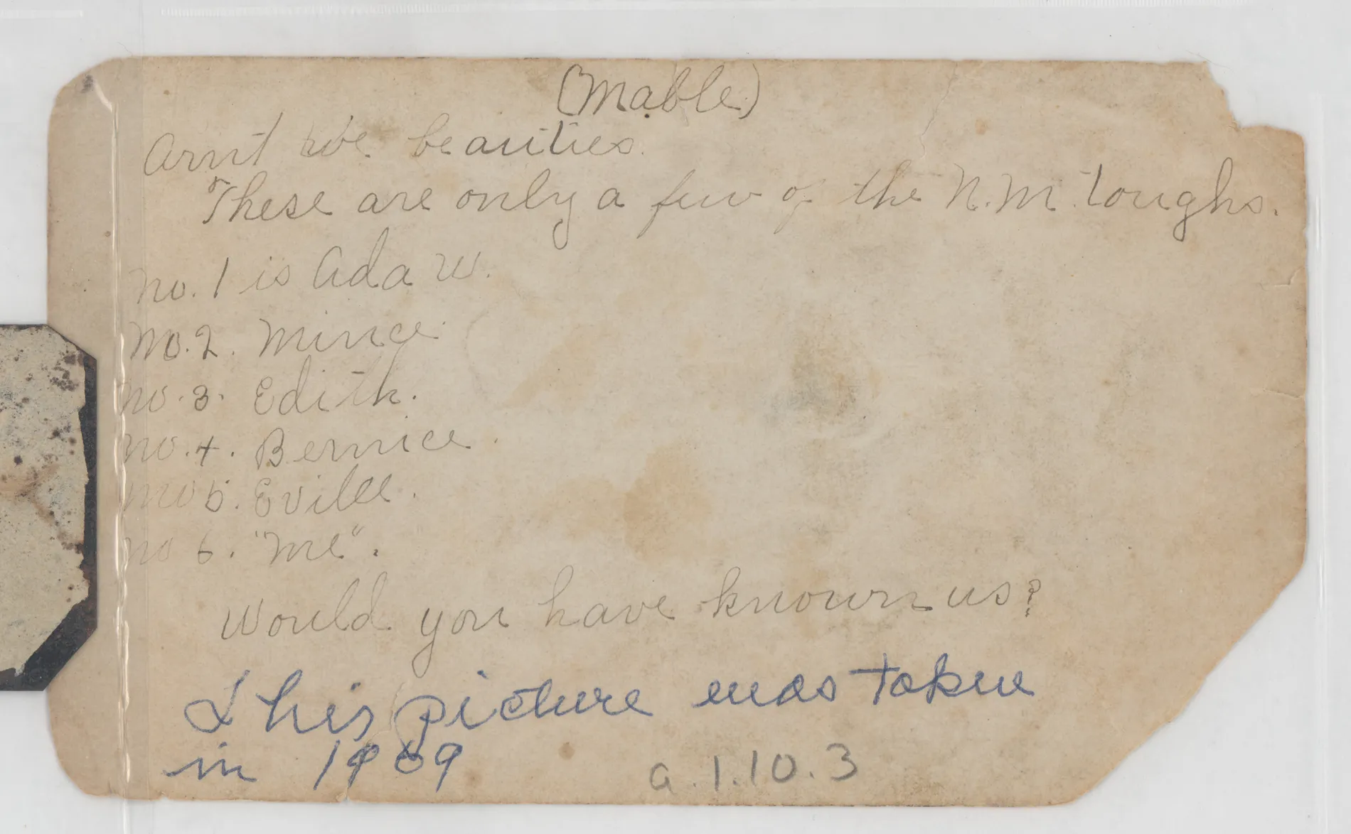Verso: [Group of six girls in a wagon]