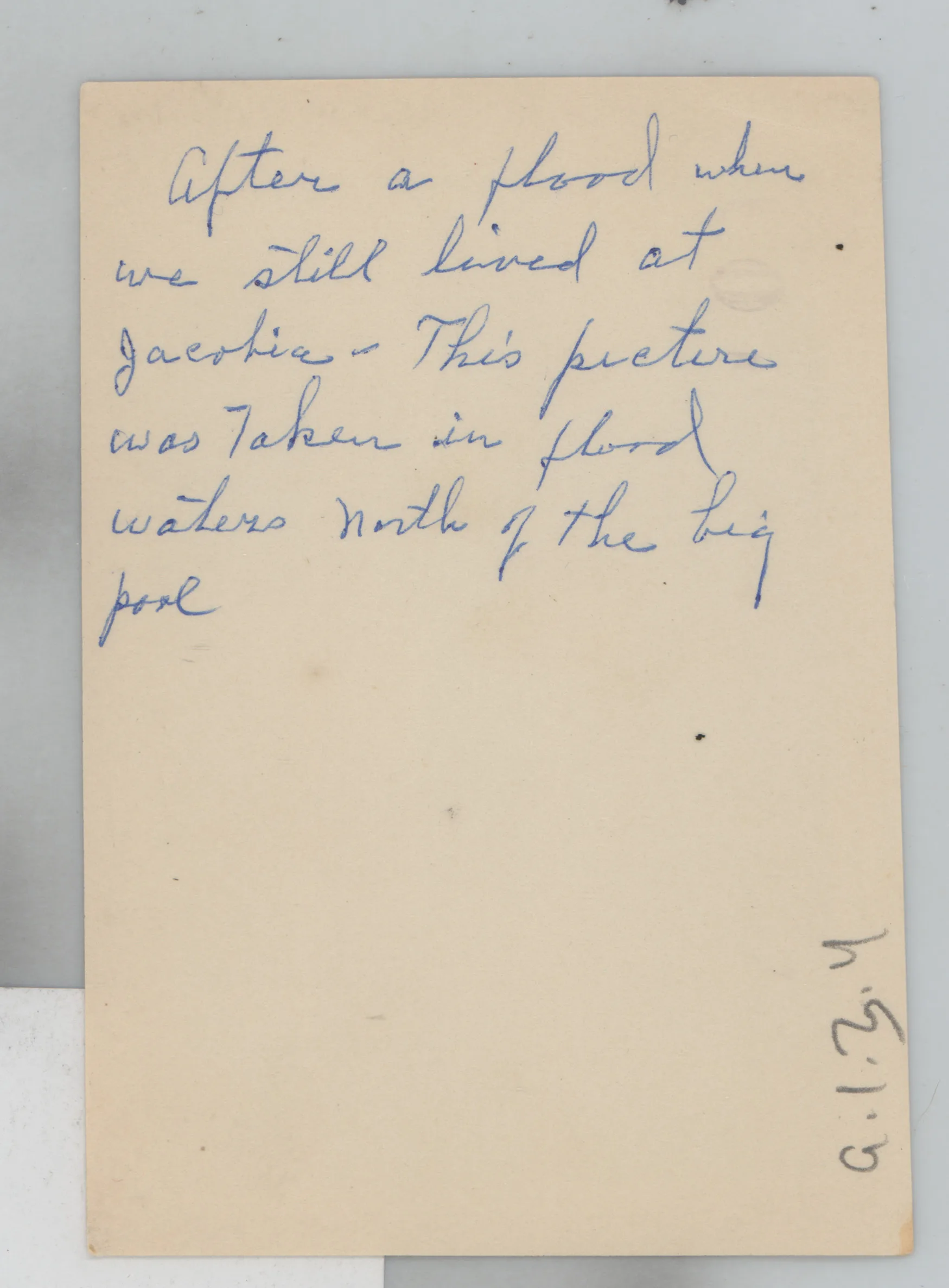 Verso: [Flooding at Jacobia, Texas]