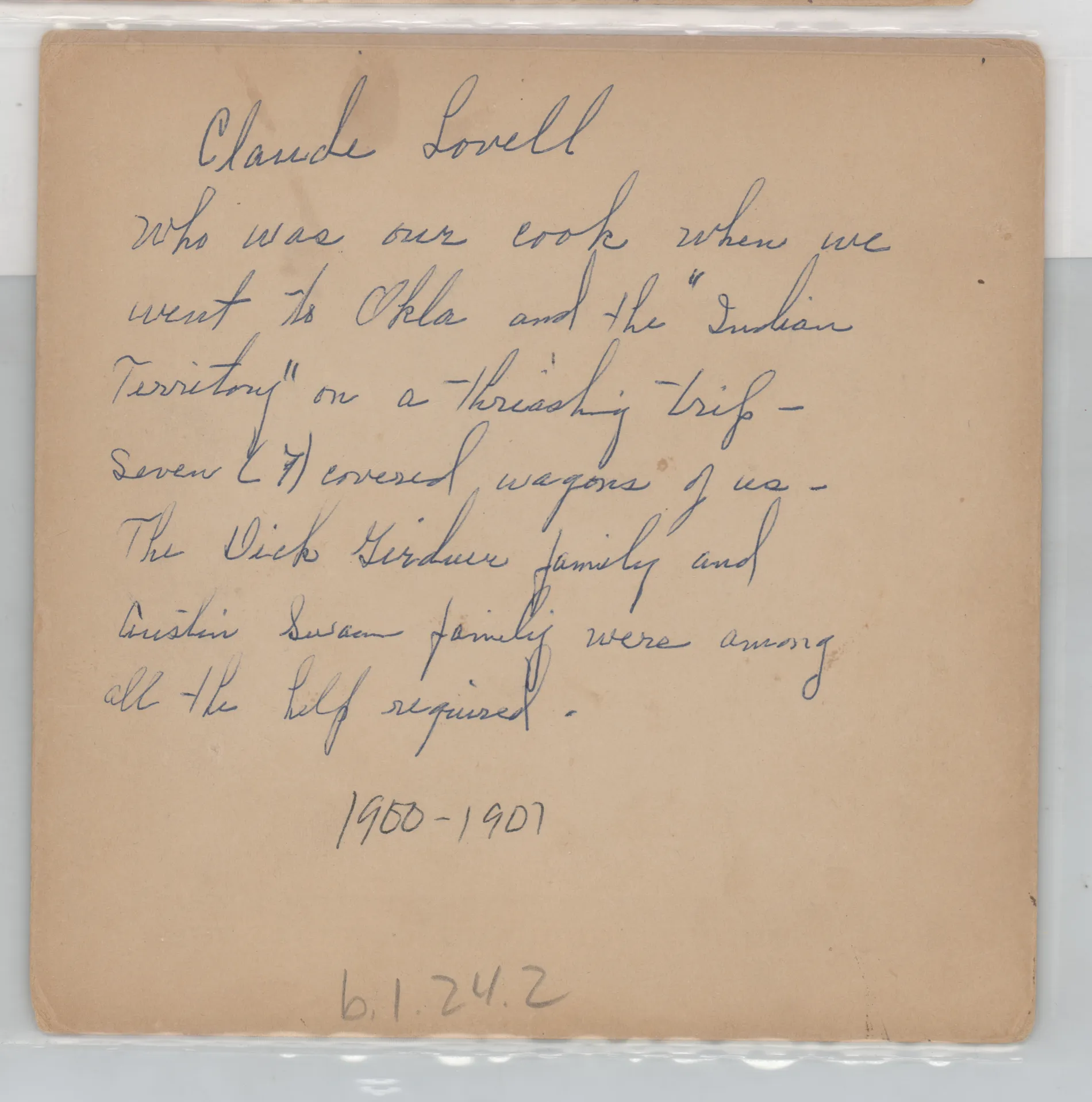 Verso: [Claude Lovell]