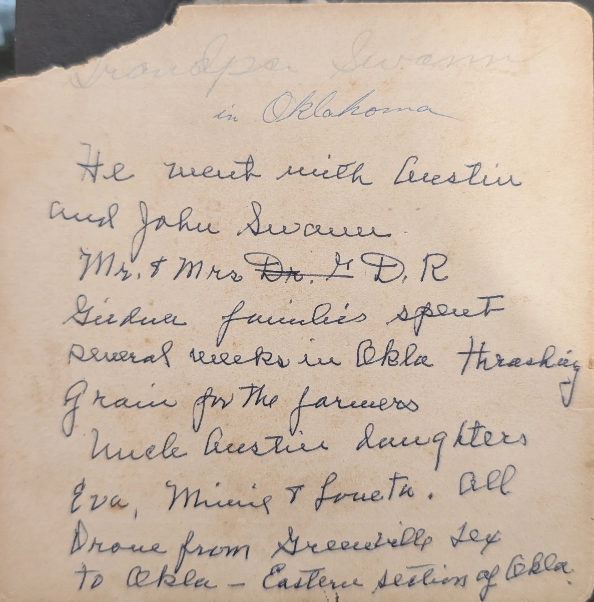 Verso: [Malcom Swann in Oklahoma]