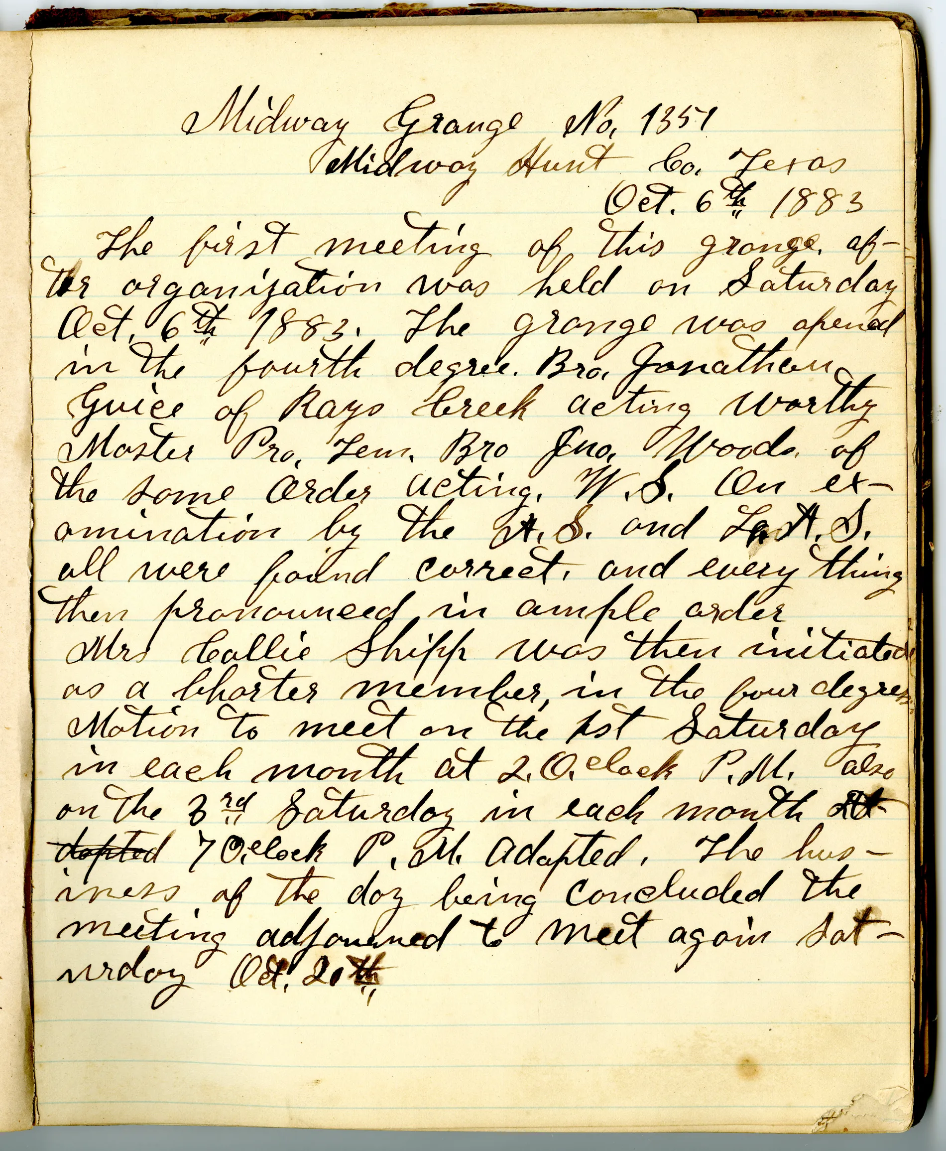 p.1 of [Minutes of the Midway Grange No.1351]