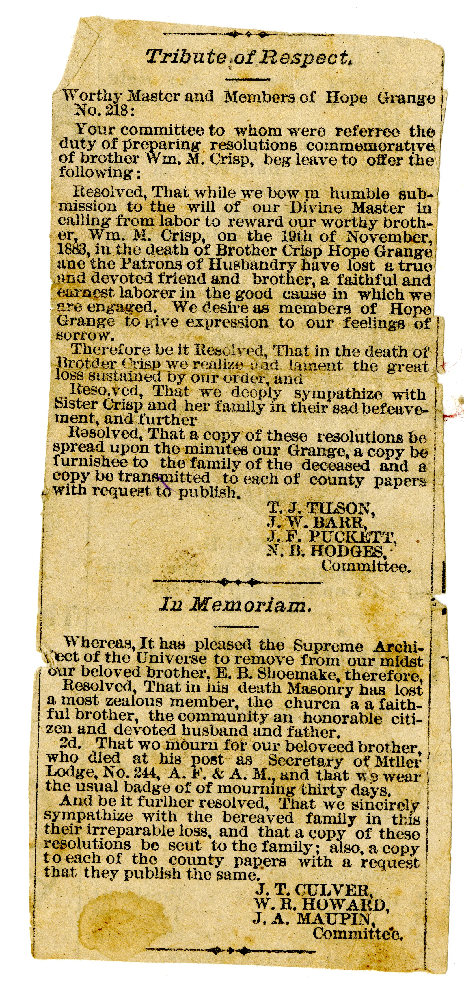 Clipping of [Minutes of the Midway Grange No.1351]