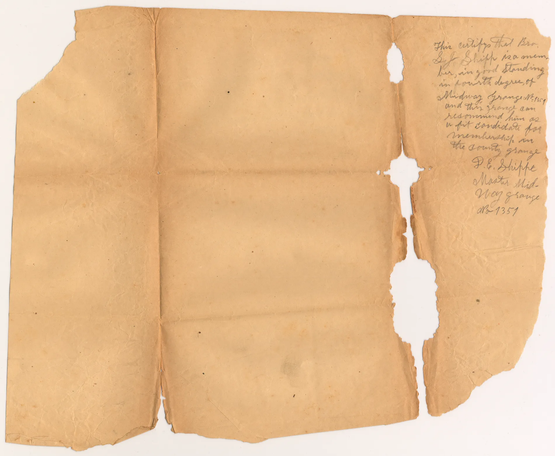 Sheet 1 Verso of [Minutes of the Midway Grange No.1351]