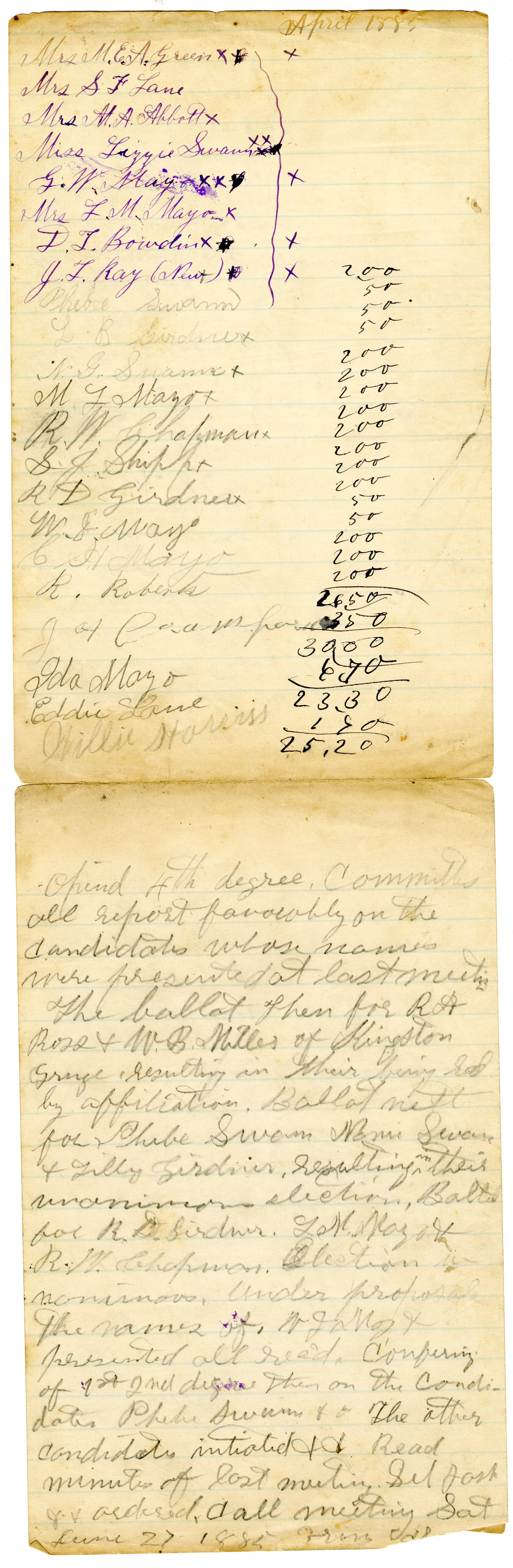 Roll of Membership 1885-2 of [Minutes of the Midway Grange No.1351]