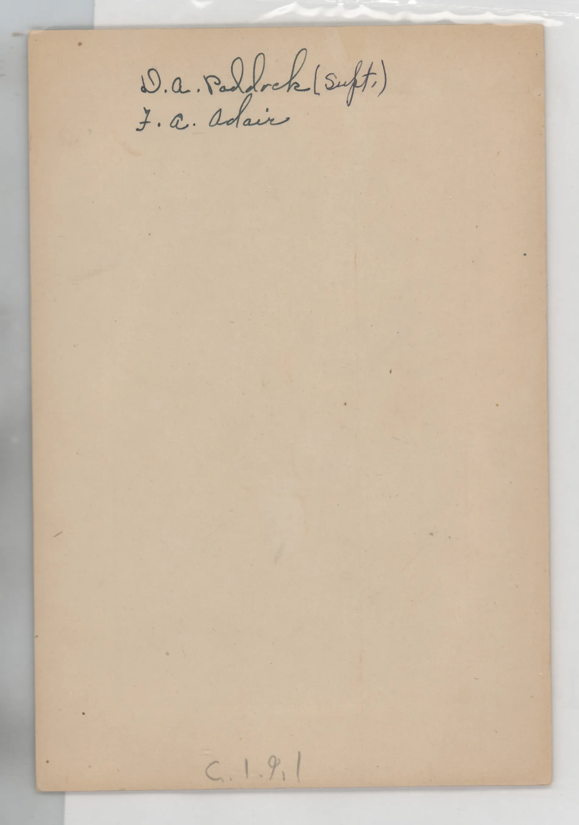 Verso: [D.A. Paddock, F.A. Adair]