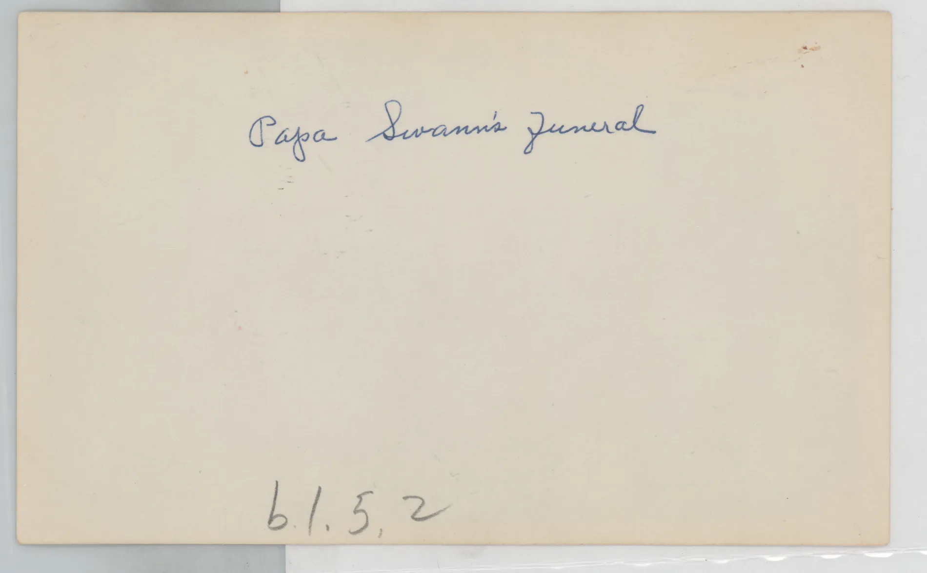 Verso: Papa Swann's funeral