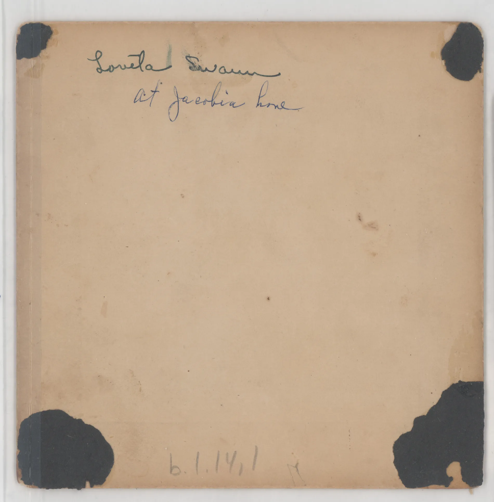 Verso: Loveta Swann at Jacobia home