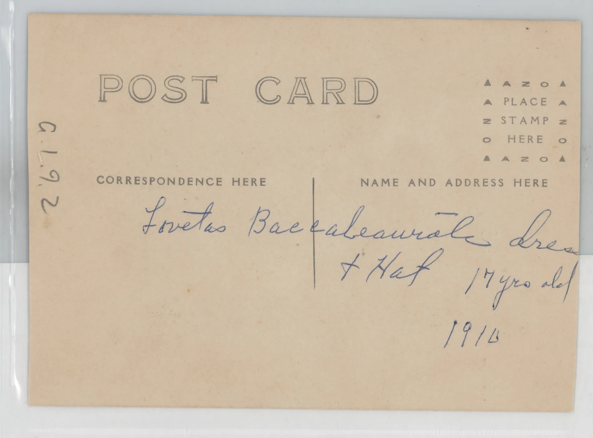 Verso: Loveta's baccalaureate dress and hat