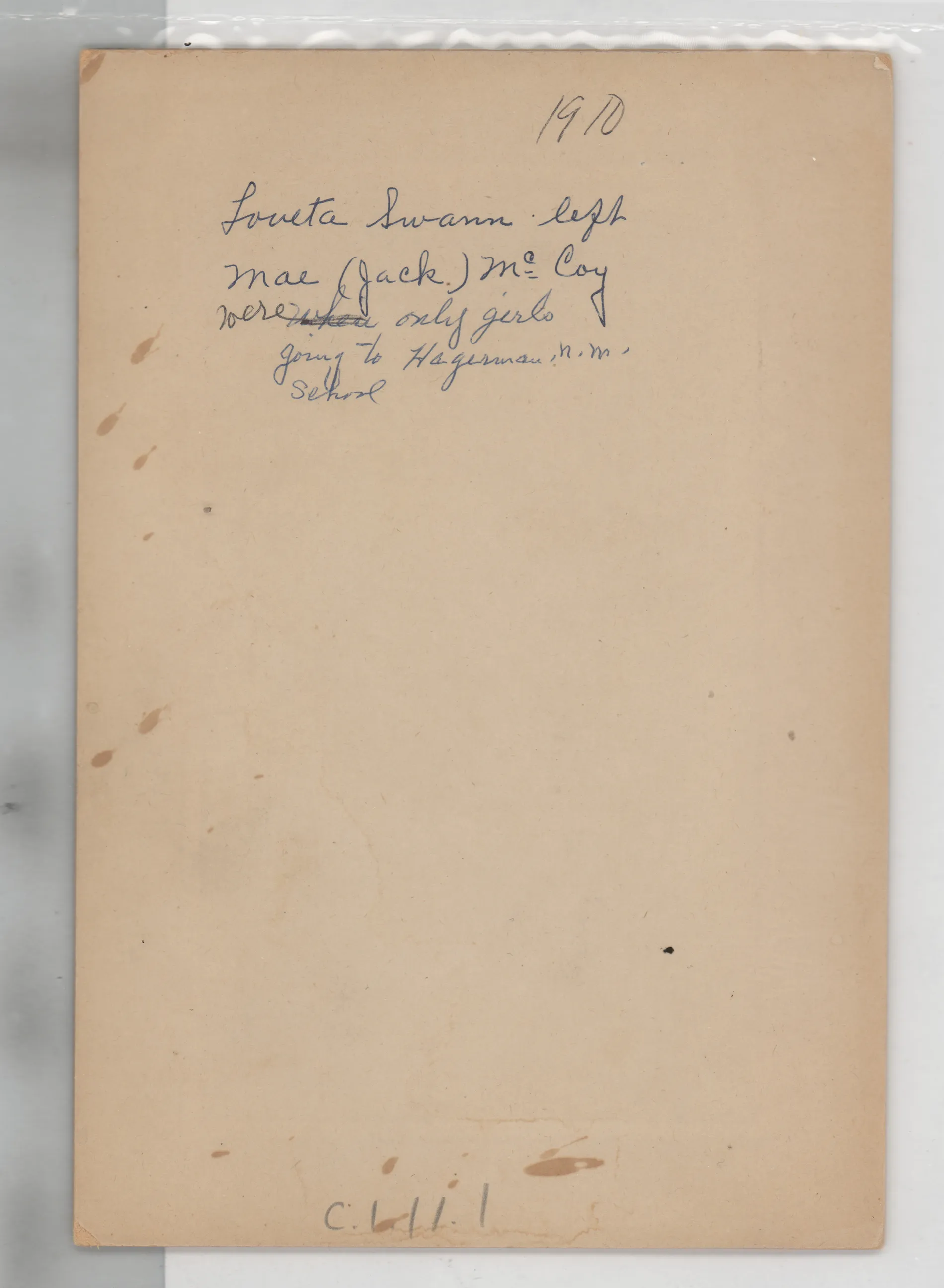 Verso: [Loveta Swann and Mae McCoy]