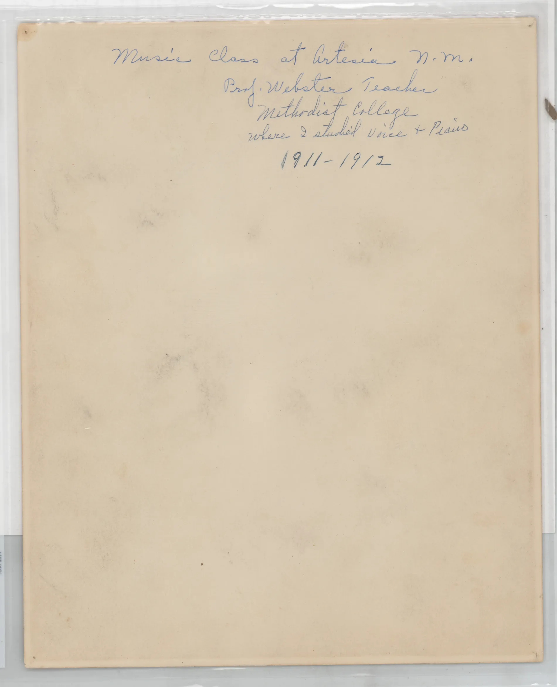 Verso: [Loveta Swann at Western College, Artesia, New Mexico]