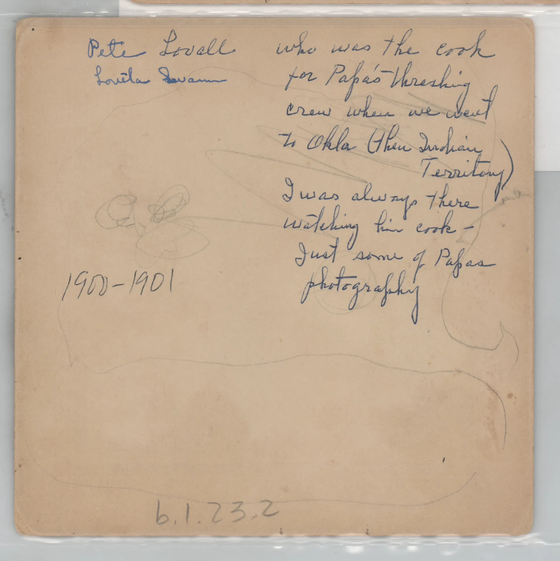 Verso: [Loveta Swann with cook, Pete Lovall]