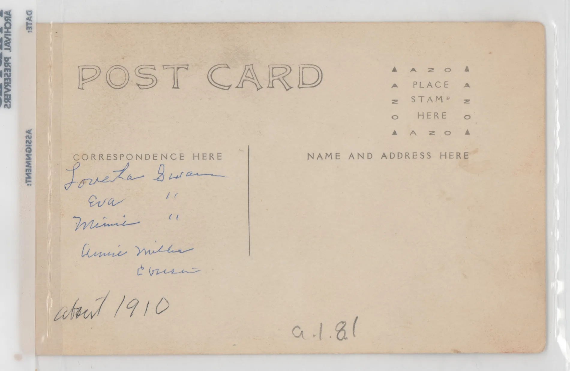 Verso: [Minnie, Eva, and Loveta Swann and Annie Miller]
