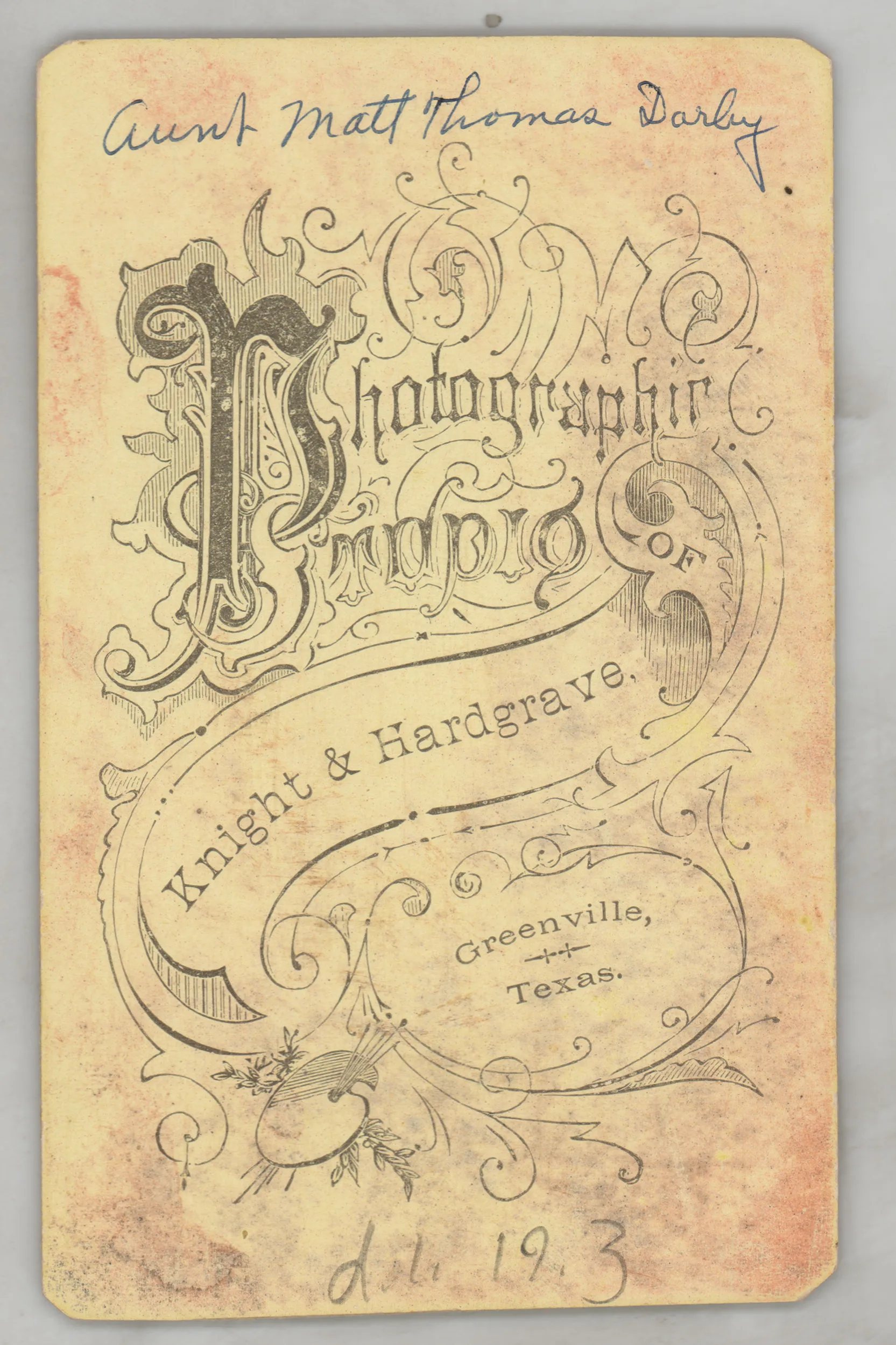 Verso: [Aunt Matt Thomas Darby]